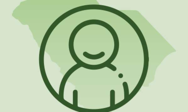 A green graphic of a person's outline laid atop the State of South Carolina in the background.