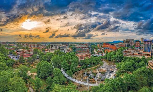 Downtown Greenville at Sunset