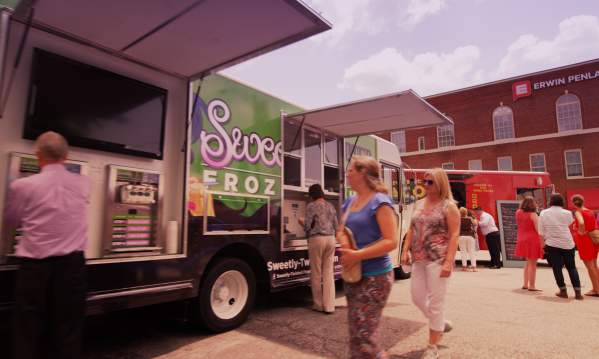 Lunch time offerings from food trucks in downtown Greenville