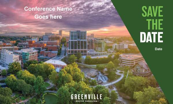 Save the Date Template with Downtown Greenville, SC in the background