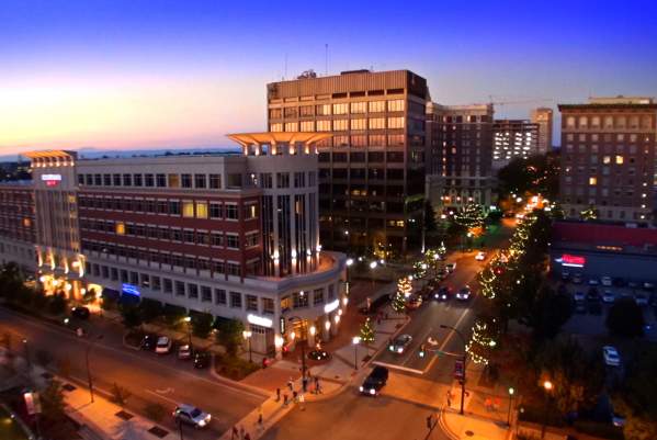 Aerial view of Main Street in Greenville, South Carolina.