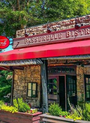 An exterior view of Passerelle Bistro in Falls Park