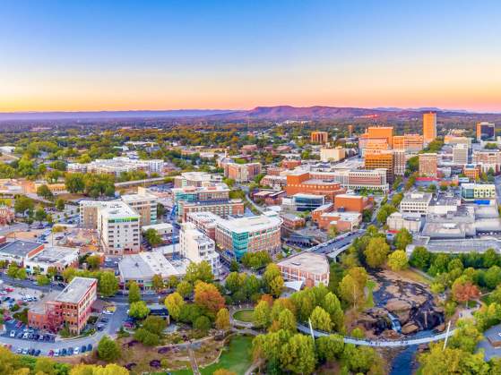 Aerial view of Downtown Greenvilles Skyline