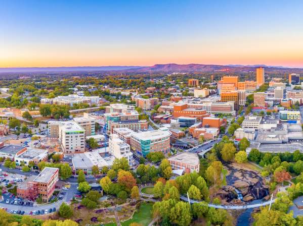 Aerial view of Downtown Greenvilles Skyline