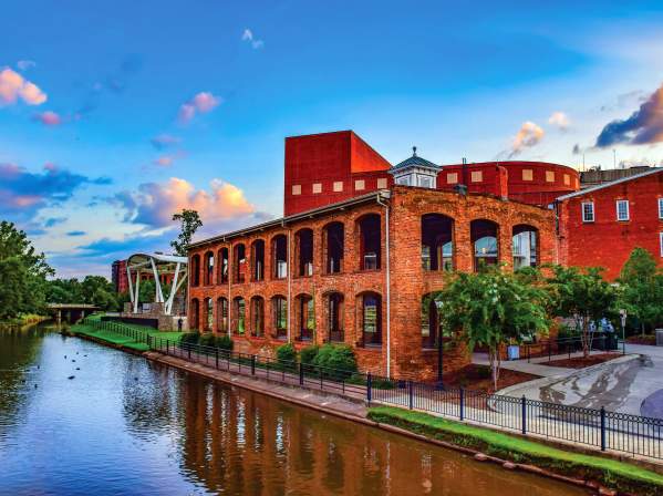 The Wyche Pavilion sits along the Reedy River in downtown Greenville, SC.