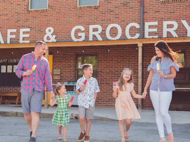 It's all smiles when leaving the Swamp Rabbit Cafe with tasty treats and enjoying them while surrounded by loved ones