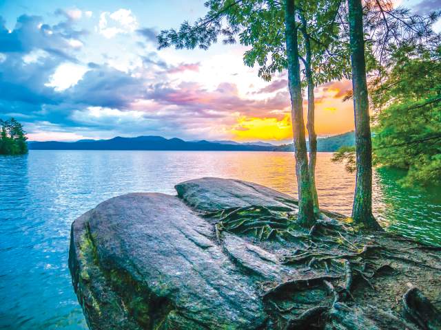 Sunset view of Lake Jocassee Gorges