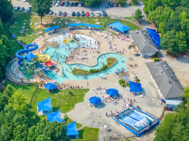 An aerial view of Discovery Island Waterpark in Simpsonville, SC.