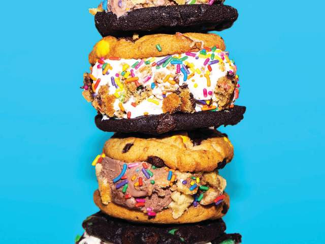 A stack of cookie'wiches from Insomnia Cookies in Greenville, SC.