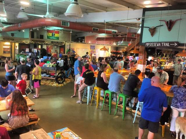 Piney Mountain Bike Lounge shot of the interior of the craft beer taproom and shop.