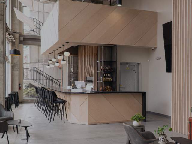 The interior of The People's Tap, a taproom along RiverPlace in downtown Greenville, SC.