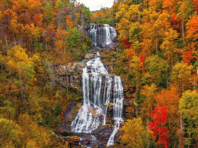 Aerial view of a waterfall at Whitewater Falls