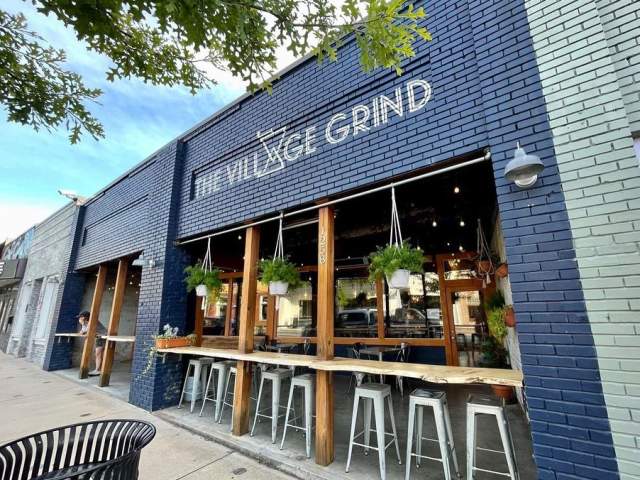 The exterior of coffeeshop, The Village Grind, in the Village of West Greenville, South Carolina.