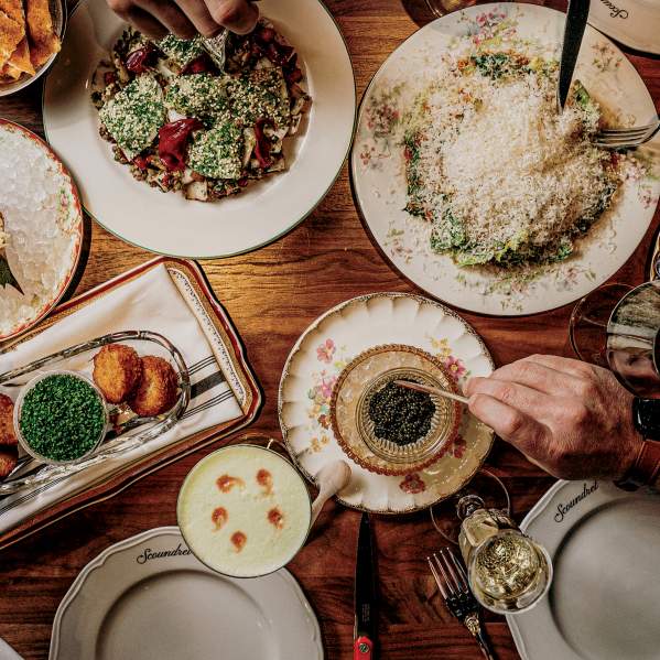 Aerial view of diners at Scoundrel.