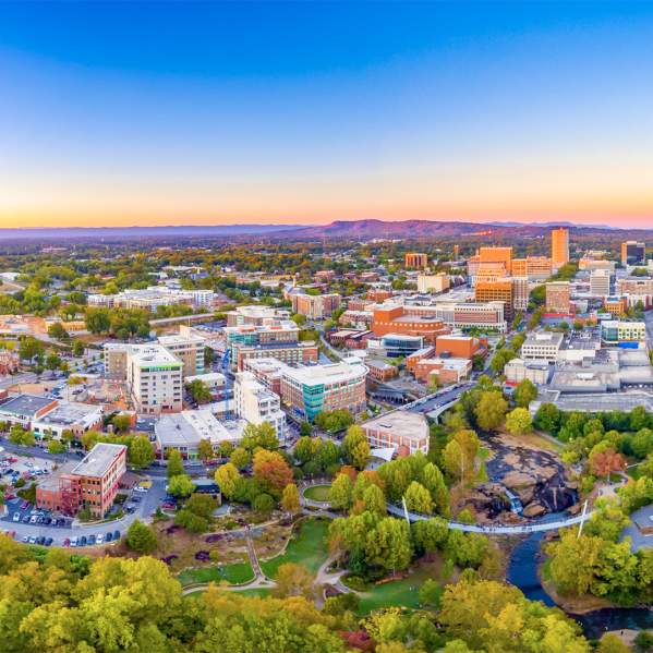 Aerial view of Downtown Greenvilles Skyline