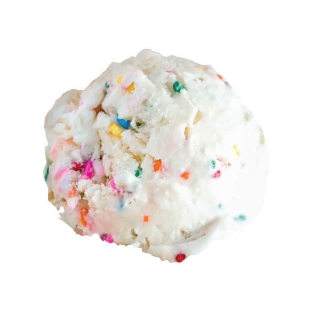 A scoop of Birthday Cake ice cream scoop.