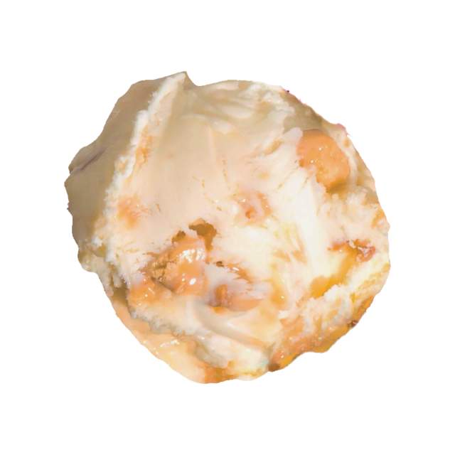 A scoop of Brown Butter Almond Brittle ice cream.