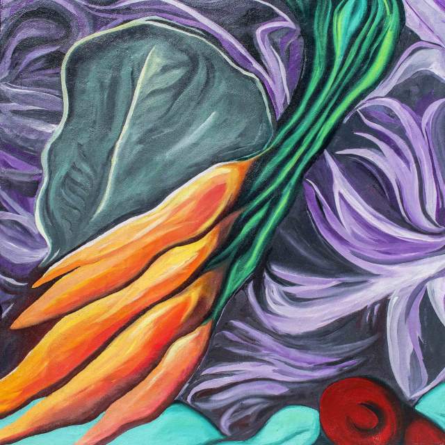 A sampling of a much larger mural depicting vegetables on the side of The Anchorage restaurant in Greenville, SC.