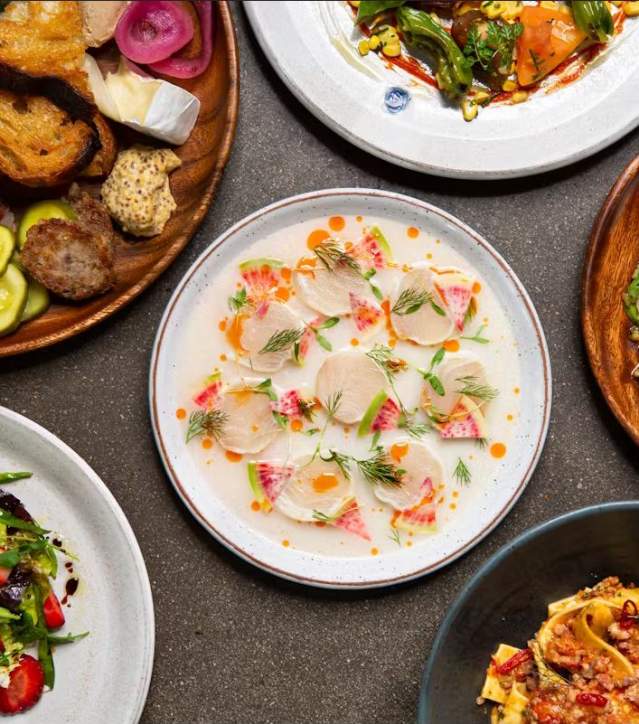 Table of dishes at The Anchorage Restaurant