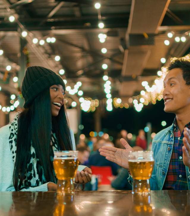 Good conversation with friends over a beer at a downtown brewery.