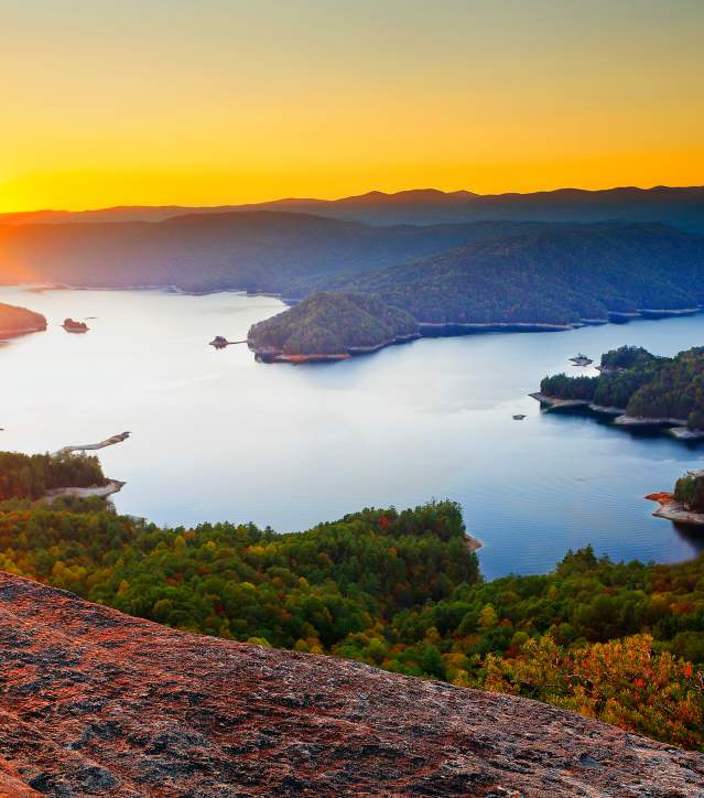 A stunning, scenic view of Lake Jocassee Gorges, considered one of "50 of the World's Last Great Places - Destinations of a Lifetime" by National Geographic.