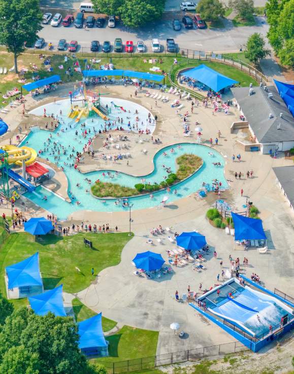 An aerial view of Discovery Island Waterpark in Simpsonville, SC.