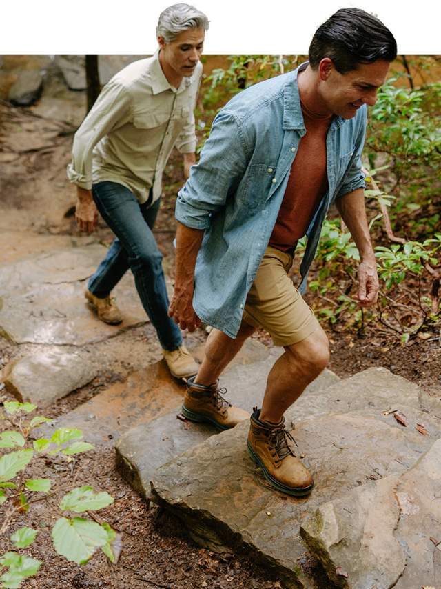 Two men hiking a trail near Greenville, SC.