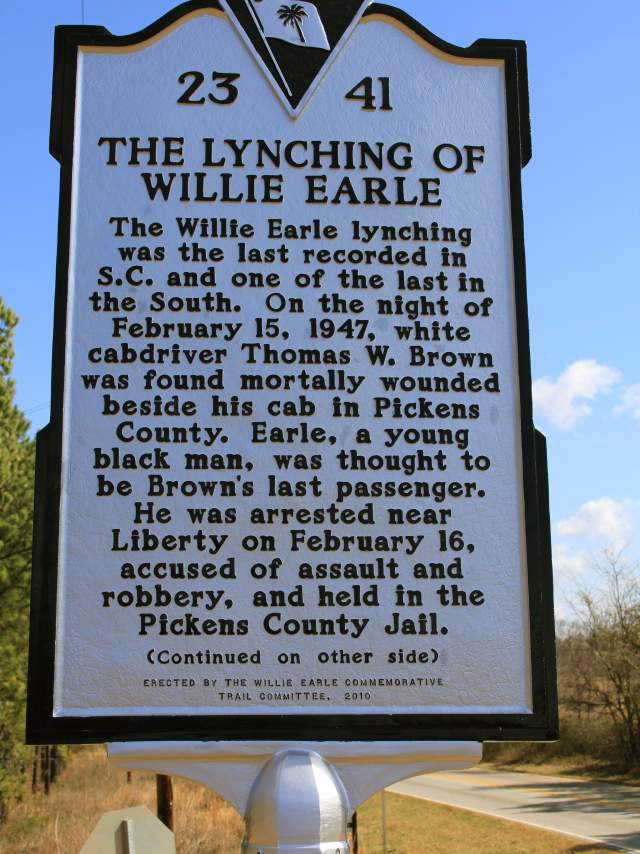 Willie Earle Lynching Historic Marker