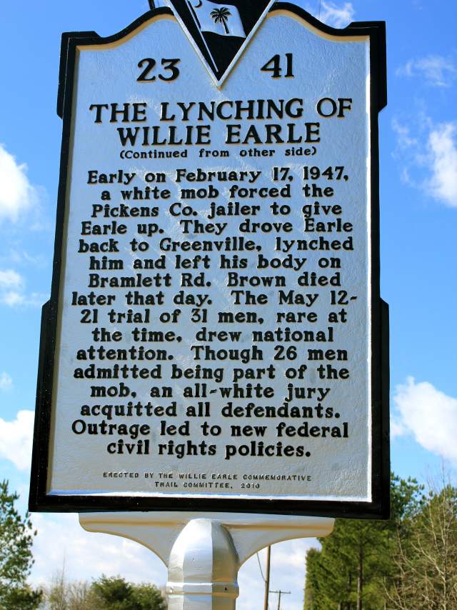Willie Earle Lynching Historic Marker