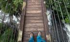 Showing mans feet Standing on Wilderness Bridge