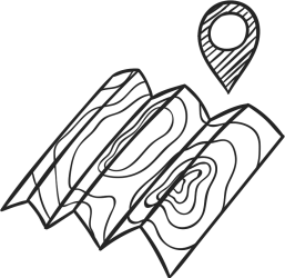 A black-and-white illustration of a map and map icon.