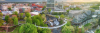 Aerial view of the Liberty Bridge in Falls Park on the Reedy, located in Downtown Greenville, SC.