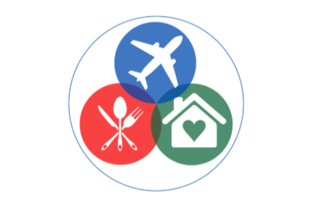 logo of plane, house, and silverware