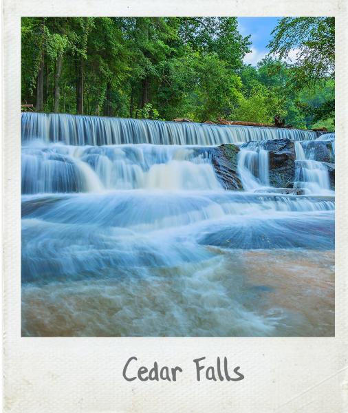 A Polaroid photograph of Cedar Falls in Fountain Inn, SC.