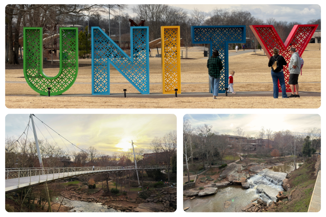 Collage of Marissa Strang Images of Unity Park and the Liberty Bridge at Falls Park on the Reedy