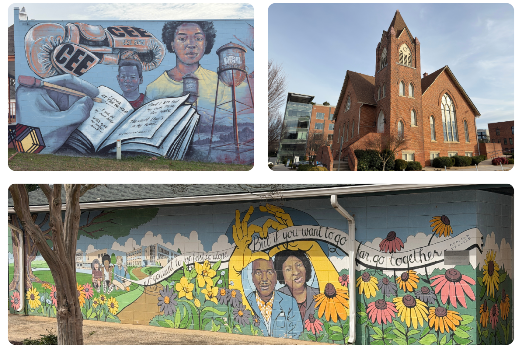 Collage of Marissa Strang's Photos from Black History Walking Tour featuring public murals and landmarks of cultural significance