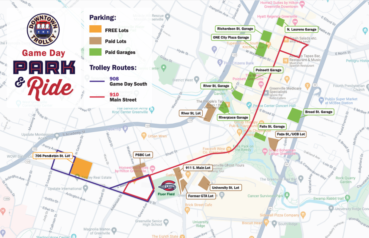 2026 Downtown Trolley Route Map - Game Day Park & Ride