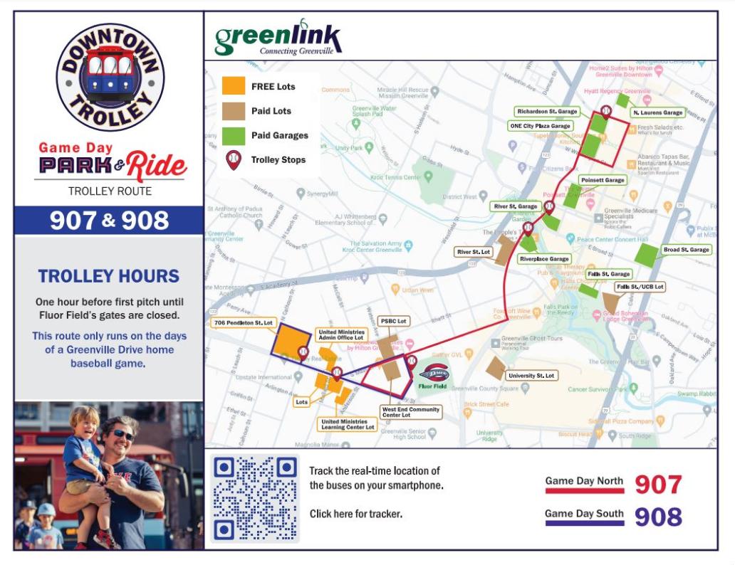Game Day Trolley Route in Greenville, SC