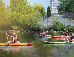 People kayaking on the White River.