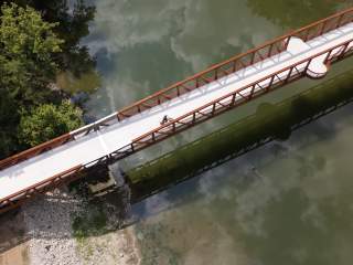 An aerial view of the Bur Oak Bridge.