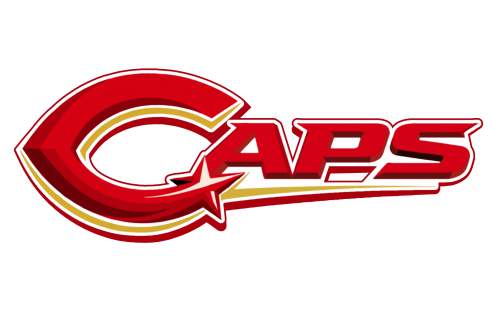 Caps football team logo featuring a stylized red ‘C’ with a star and the word ‘Caps’ in bold lettering.