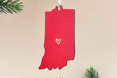 The Indiana ornament by Silver in the City, for the Holiday Adventure Pass.