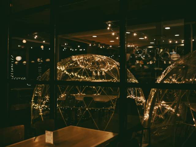 Igloo dining at Field Brewing.