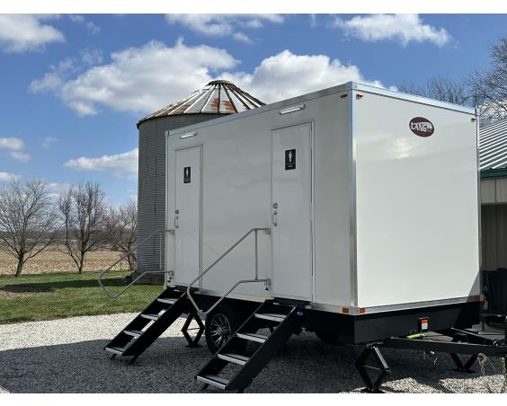 Mobile trailer restroom from Love's Restroom Rentals.
