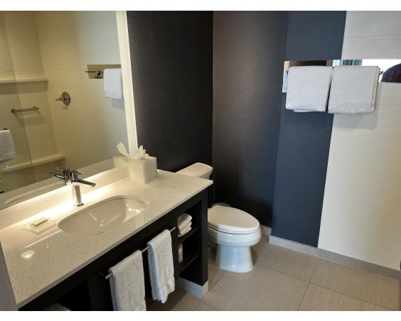 The bathroom of a suite at the Residence Inn.