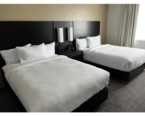 A double queen room at the Residence Inn.