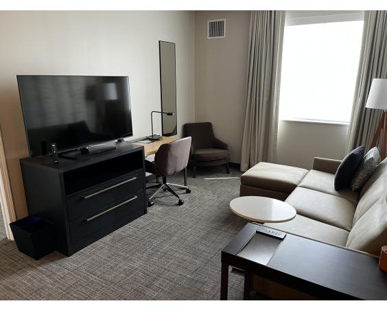 The living area in a suite at the Residence Inn.