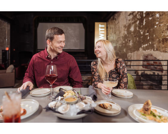 A couple enjoys date night at the Prewitt.