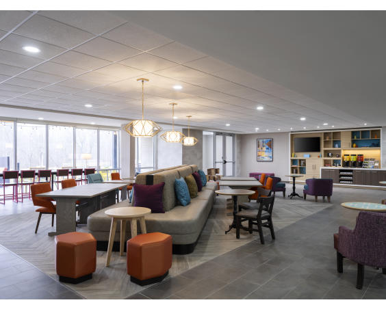 The awesome lobby at Home2 Suites Brownsburg.