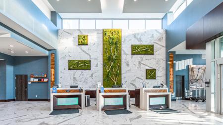 The breathtaking lobby at the Embassy Suites Plainfield.